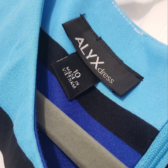 Striped Office Dress Blue Black and White - Picture 5 of 5